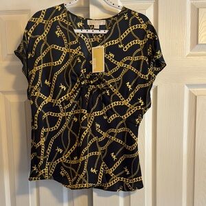 Michael Kors Black and Gold Chain Print Women's Top